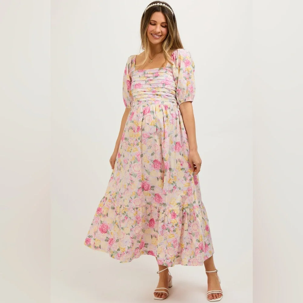 Pinkblush Floral Puff Sleeve ruffle trim midi Dress nwot - Picture 3 of 8